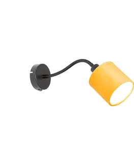 Nastenne lampy Nástenné svietidlo čierne s tienidlom žltým vypínačom a fex ramenom - Merwe
