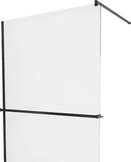 Sprchové dvere MEXEN/S - KIOTO Sprchová zástena WALK-IN s poličkou a držiakom uterákov 120 x 200, transparent 8 mm, čierna 800-120-121-70-00