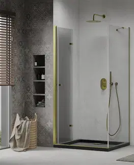 Vane MEXEN/S - Lima sprchovací kút zalamovacie dvere 90 x 100, transparent, zlatý + Flat čierna vanička so sifónom 856-090-100-50-00-4070G