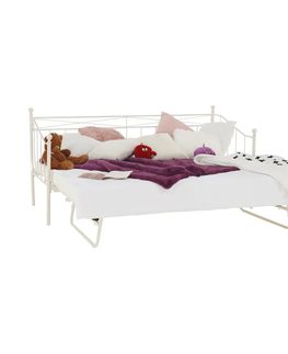 Postele KONDELA Zarola kovová rozkladacia posteľ s prístelkou biela