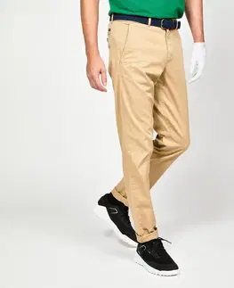 nohavice Pánske bavlnené golfové nohavice MW500 béžové