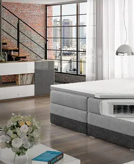 Postele NABBI Dalino 160 čalúnená manželská posteľ s úložným priestorom svetlomodrá / sivá