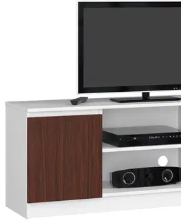 TV stolíky Dizajnový TV stolík ROMANA140, biely / wenge