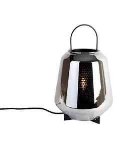 Stolove lampy Stolná lampa Art Deco čierna s dymovým sklom 23 cm - Kevin