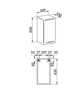 Kúpeľňový nábytok MEREO - Bino kúpeľňová skrinka horná 63 cm, ľavá, biela/dub CN675