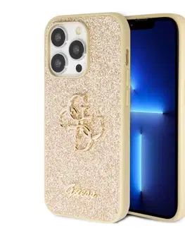 Puzdrá na mobilné telefóny Guess PU Fixed Glitter 4G Metal Logo Zadný Kryt pre iPhone 15 Pro Max, gold 57983116650