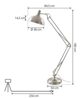 Stojacie lampy Lindby Stojacia lampa Lindby Leia, strieborná, otočné tienidlo