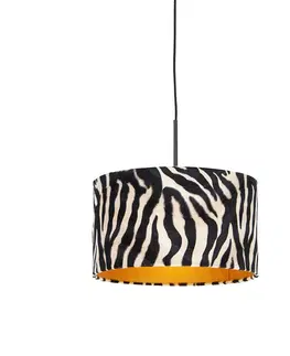 Zavesne lampy Moderná závesná lampa čierna s tienidlom zebra 35 cm - Combi