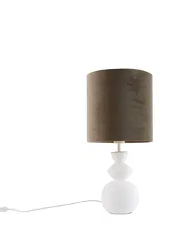 Stolove lampy Design tafellamp wit velours kap taupe met goud 25 cm - Alisia