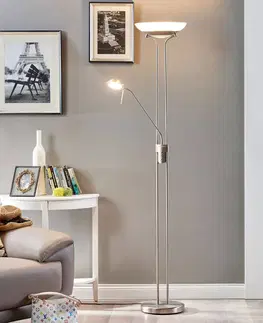 Stojacie lampy Lindby Stropná podložka Yveta LED s lampou na čítanie