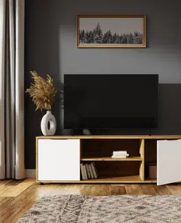TV stolíky NABBI Neston TV-E-2D tv stolík biela / dub wotan