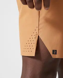 nohavice Pánske priedušné šortky na kruhový tréning s vreckami na zips svetlohnedé