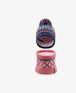 čiapky Detská čiapka s nákrčníkom Snood na lyžovanie a sánkovanie ružovo-modrá