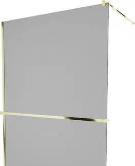 Sprchové dvere MEXEN/S - KIOTO Sprchová zástena WALK-IN s poličkou a držiakom uterákov 80 x 200, grafit 8 mm, zlatá 800-080-121-50-40