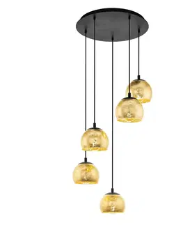 Závesné svietidlá EGLO Závesná lampa Albaraccin, päť tienidiel, zlatá