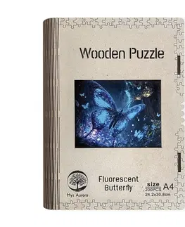 Limitovaná edícia Trigo Drevené puzzle Fluorescenčný motýľ A4