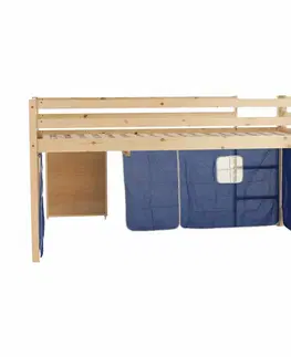 Postele Posteľ s PC stolom, borovicové drevo/modrá, 90x200, ALZENA