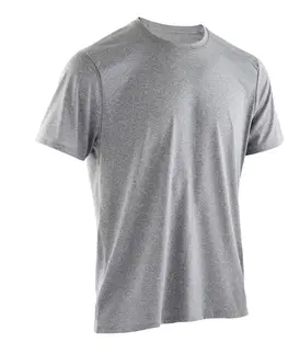 fitnes Priedušné pánske tričko 100 na fitness sivé