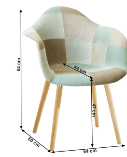 Jedálenské stoličky KONDELA Kadir New Typ 5 jedálenské kreslo mentolový patchwork / hnedá / buk