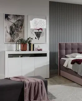 Postele NABBI Dalino 160 čalúnená manželská posteľ s úložným priestorom fialová / ružová