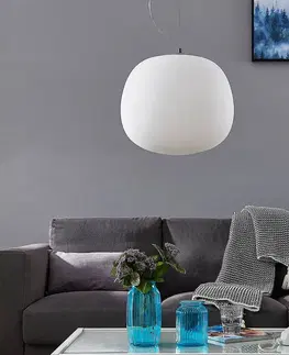 Závesné svietidlá Lindby Sklená závesná lampa Ginevra, okrúhla, biela 38 cm