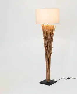 Stojacie lampy Holländer Stojacia lampa Palmaria, farba dreva/béžová, výška 177 cm, drevo