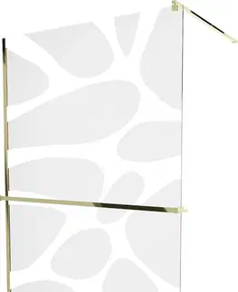 Sprchové dvere MEXEN/S - KIOTO Sprchová zástena WALK-IN s poličkou a držiakom uterákov 110 x 200, transparent/bialy vzór 8 mm, zlatá 800-110-121-50-97
