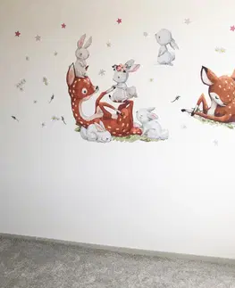 Nálepky na stenu Samolepky pre deti - Srnky so zajačikmi