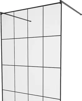 Sprchové dvere MEXEN/S - KIOTO samostatne stojaca sprchová zástena 130 x 200 cm, transparent/čierna vzor 8 mm, čierna 800-130-002-70-77