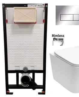 Záchody DEANTE Podstavný rám, pre závesné WC misy + SLIM tlačidlo chrom + WC REA Raul Rimless + SEDADLO CST_WC01 051P RA1