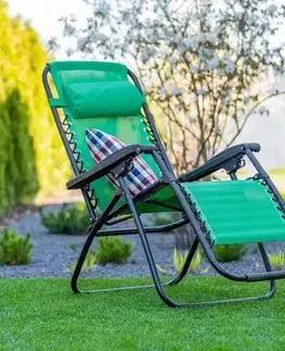 Záhradné stoličky a kreslá Kinekus Polohovateľné kreslo s podnožou DELUX, zelené