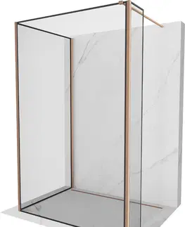 Sprchové dvere MEXEN/S - Kyoto Sprchová zástena WALK-IN 100 x 80 x 30 cm, čierny vzor, meď kartáčovaná 800-100-080-221-65-70-030