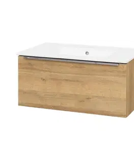 Kúpeľňový nábytok MEREO - Mailo, kúpeľňová skrinka s keramickým umývadlom 81 cm, dub Riviera CN526