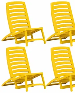 Záhradné kreslá a stoličky Skladacie plážové stoličky 4 ks plast Dekorhome Biela