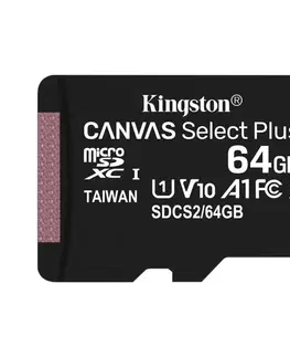 Pamäťové karty Kingston Canvas SeIect Plus Micro SDXC 64GB, UHS-I A1, Class 10 - rýchlosť 100 MB/s