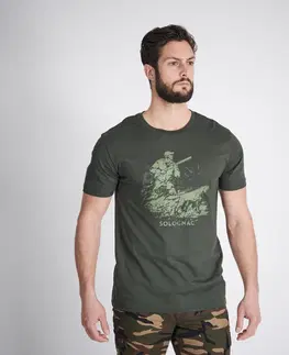 mikiny Pánske poľovnícke tričko 100 s krátkym rukávom s motívom psa zelené