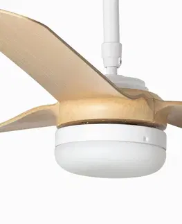 Stropné ventilátory so svetlom FARO BARCELONA Ventilátor Punt M DC LED biela/drevo svetlá