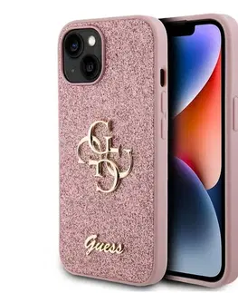 Puzdrá na mobilné telefóny Guess PU Fixed Glitter 4G Metal Logo Zadný Kryt pre iPhone 15, pink 57983116639
