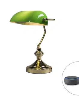 Stolove lampy Inteligentná stolná lampa z mosadze so zeleným sklom vrátane WiFi P45 - Banker