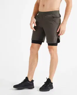 nohavice Pánske šortky 2 v 1 na fitness kaki
