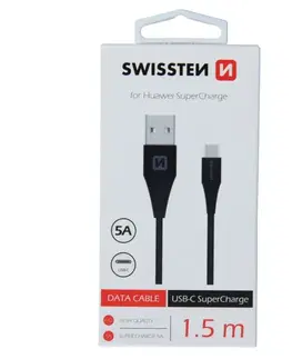 Dáta príslušenstvo Dátový kábel Swissten USB / USB-C 1,5 M a s podporou super rýchlonabíjania 5A, čierny 71504430