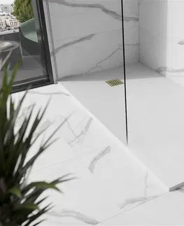 Vane MEXEN/S - Stone+ štvorcová sprchová vanička 200 x 100, biela, mriežka zlatá 44101020-G