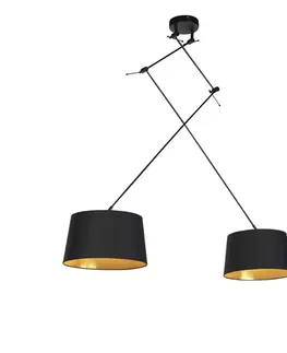 Zavesne lampy Závesná lampa s bavlnenými odtieňmi čierna so zlatou 35 cm - Blitz II čierna