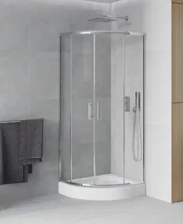 Vane MEXEN/S - Rio štvrťkruhový sprchovací kút 90 x 90 cm, transparent, chróm + vanička Rio, 863-090-090-01-00-4710