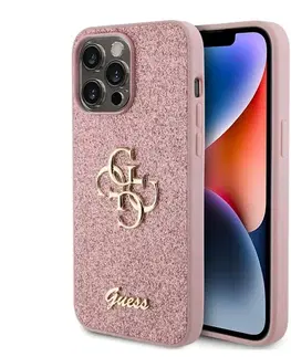 Puzdrá na mobilné telefóny Guess PU Fixed Glitter 4G Metal Logo Zadný Kryt pre iPhone 15 Pro Max, pink 57983116641