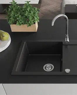 Kuchynské drezy MEXEN MEXEN - Leo granitový drez 1 s odkvapkávačom 900x500 mm, čierna 6501901010-77