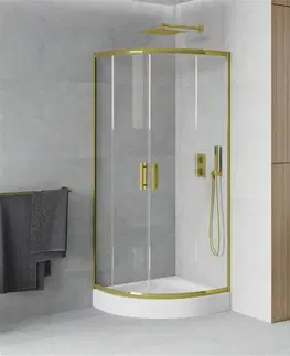Vane MEXEN/S - Rio sprchovací kút štvrťkruh 70 x 70 cm, transparent, zlato + vanička Rio vrátane výpuste 863-070-070-50-00-4710