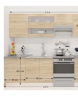 Kuchynské linky KONDELA Fabiana 240 kuchyňa dub sonoma / biela