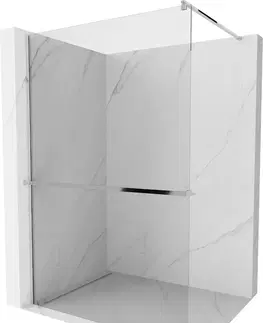 Sprchové dvere MEXEN/S - Kioto+ Sprchová zástena WALK-IN s poličkou a držiakom uterákov 130 x 200, transparent, chróm 800-130-121-01-00