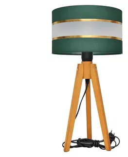 Lampy  Stolná lampa HELEN 1xE27/60W/230V zelená/zlatá/dub 